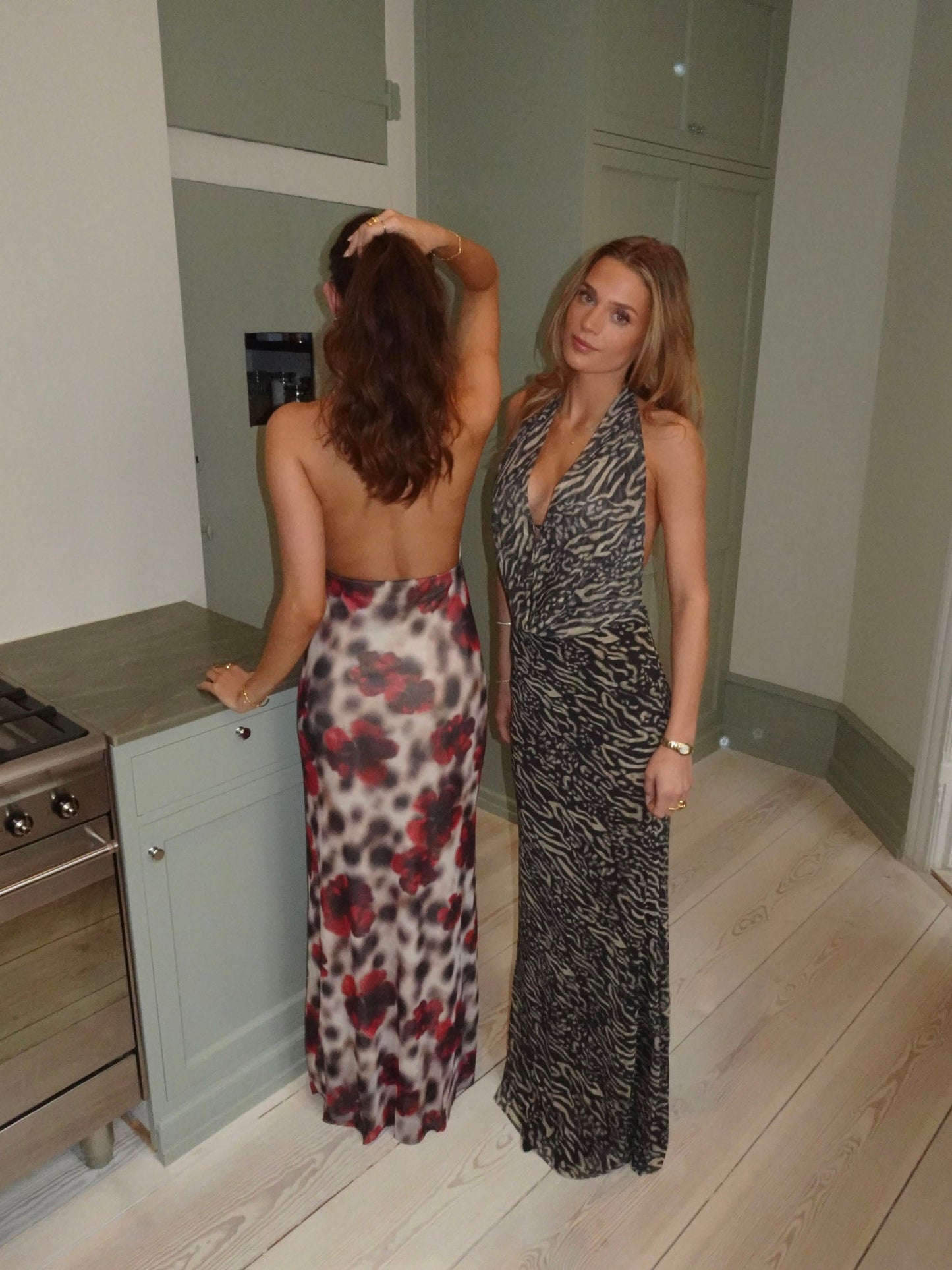 Columbine maxi dress - White/brown with red flowers