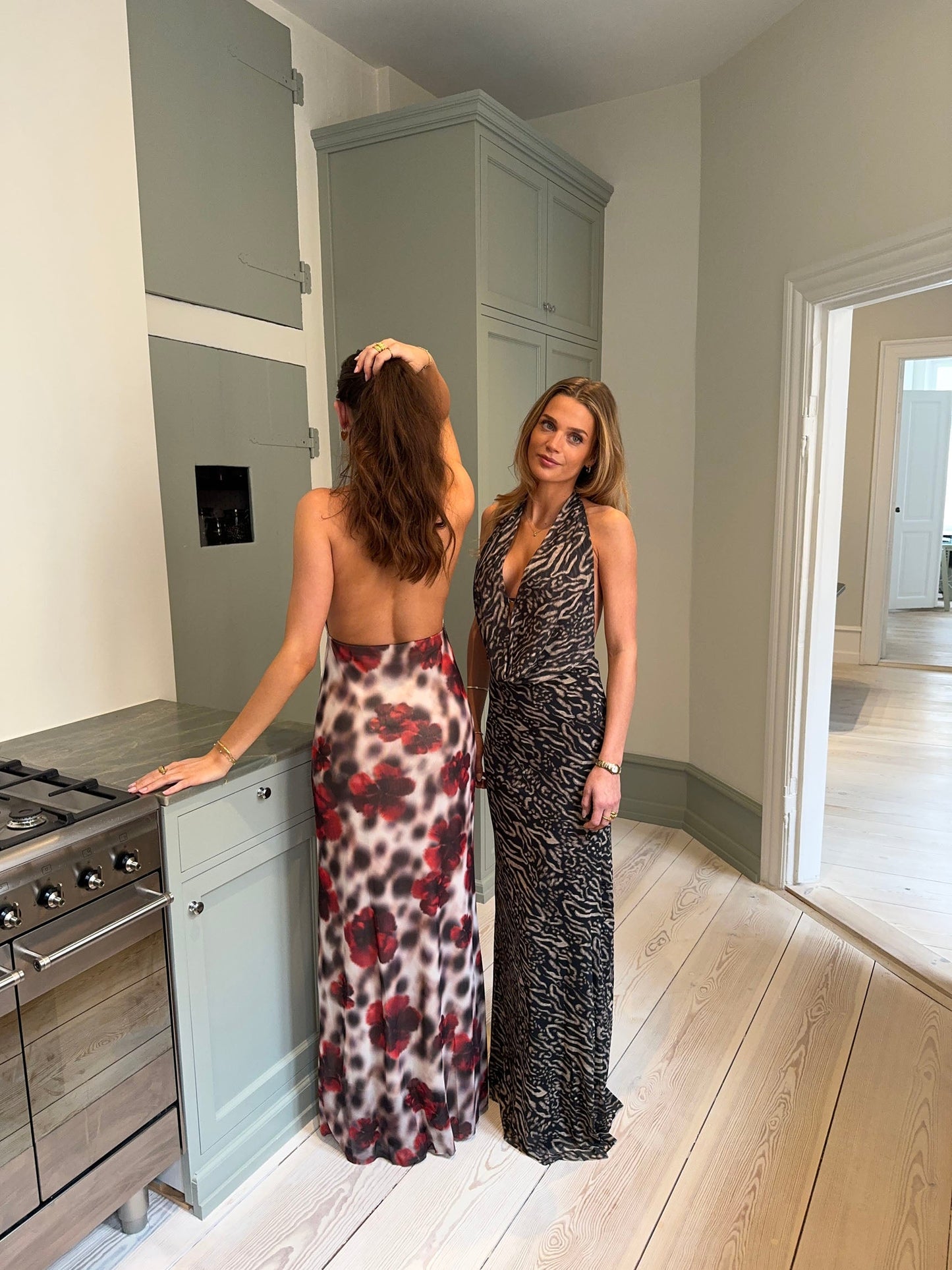 Columbine maxi dress - White/brown with red flowers