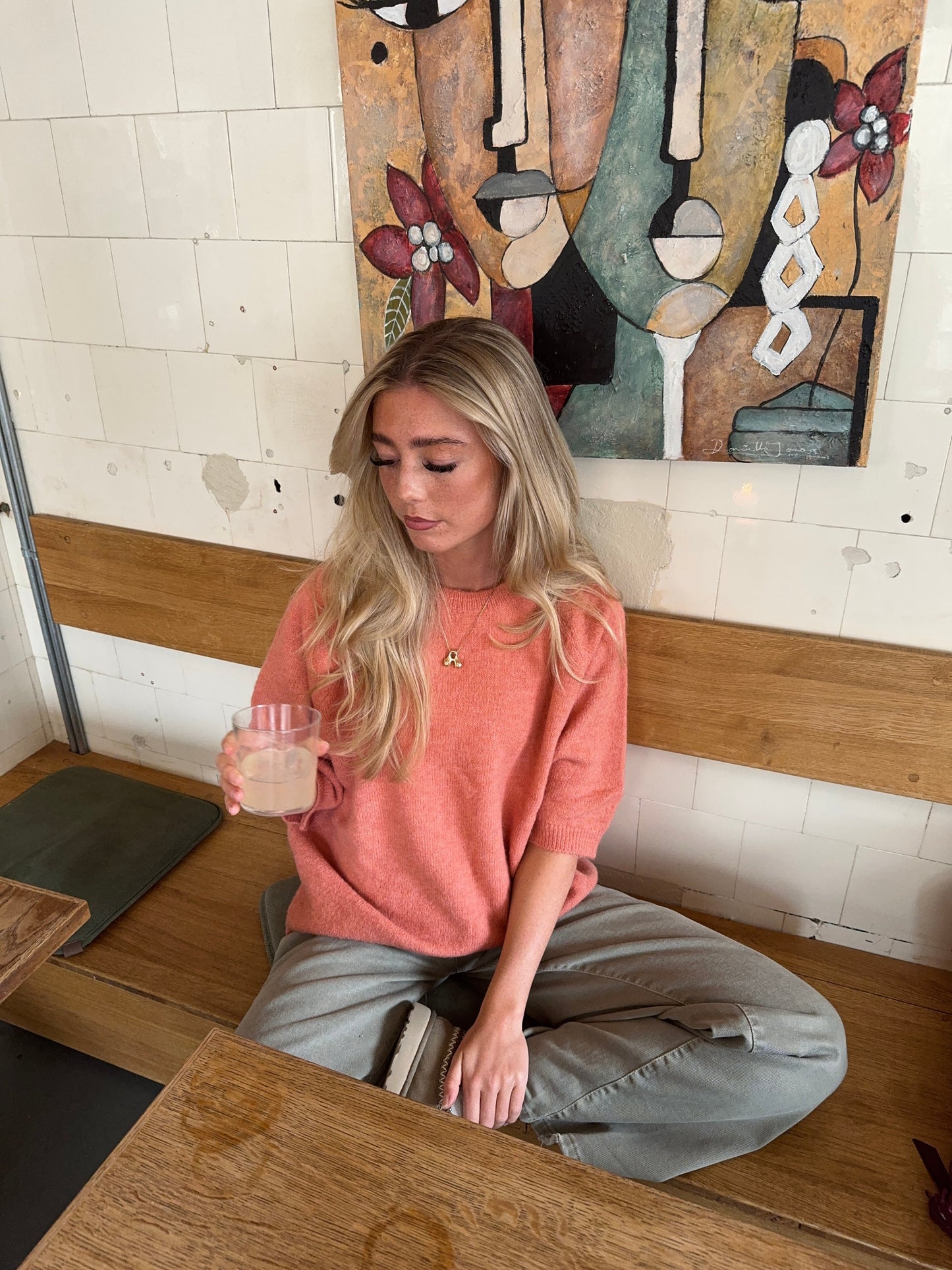 Alia three-quarter sleeve knit – Coral pink