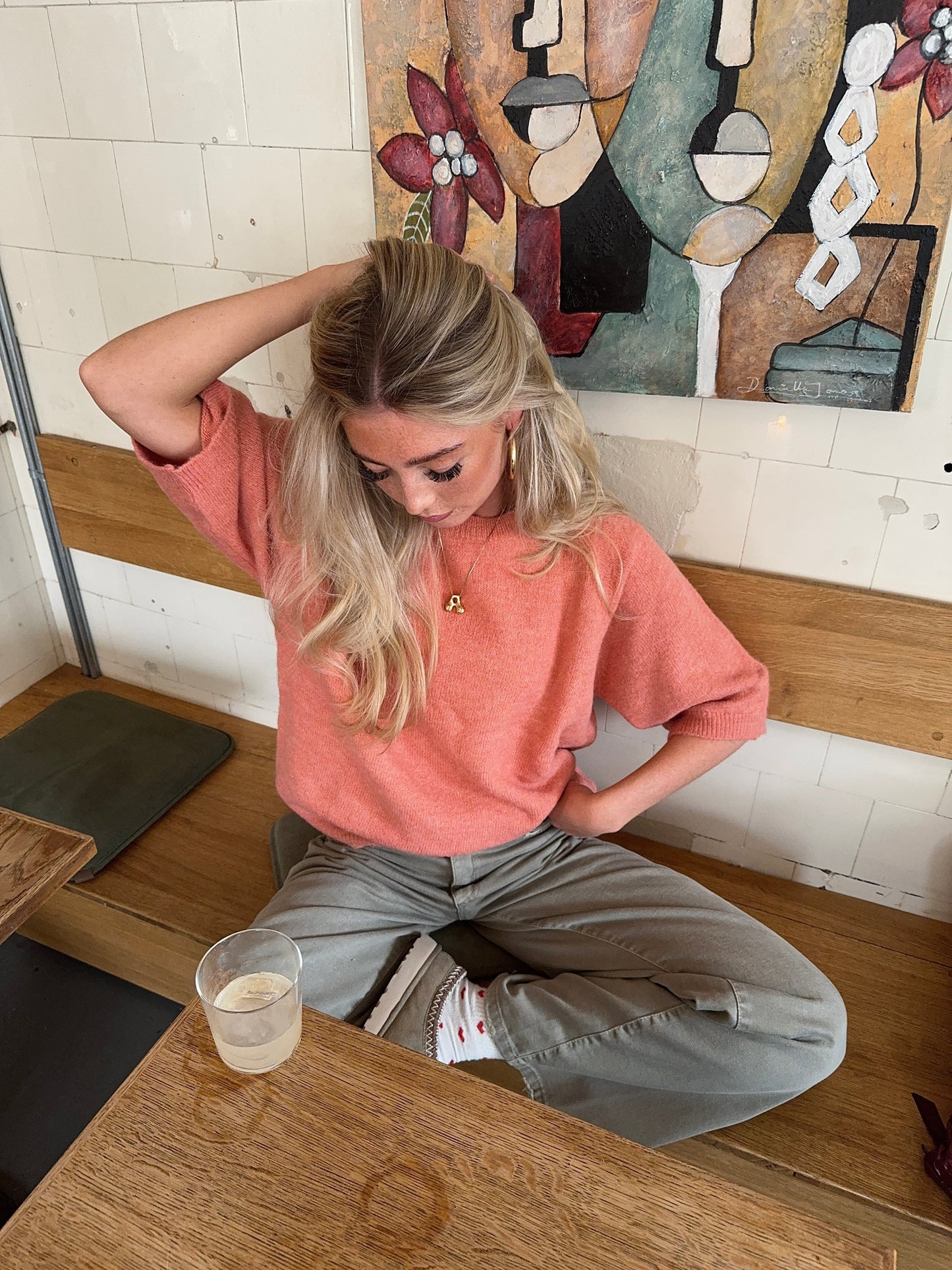 Alia three-quarter sleeve knit – Coral pink