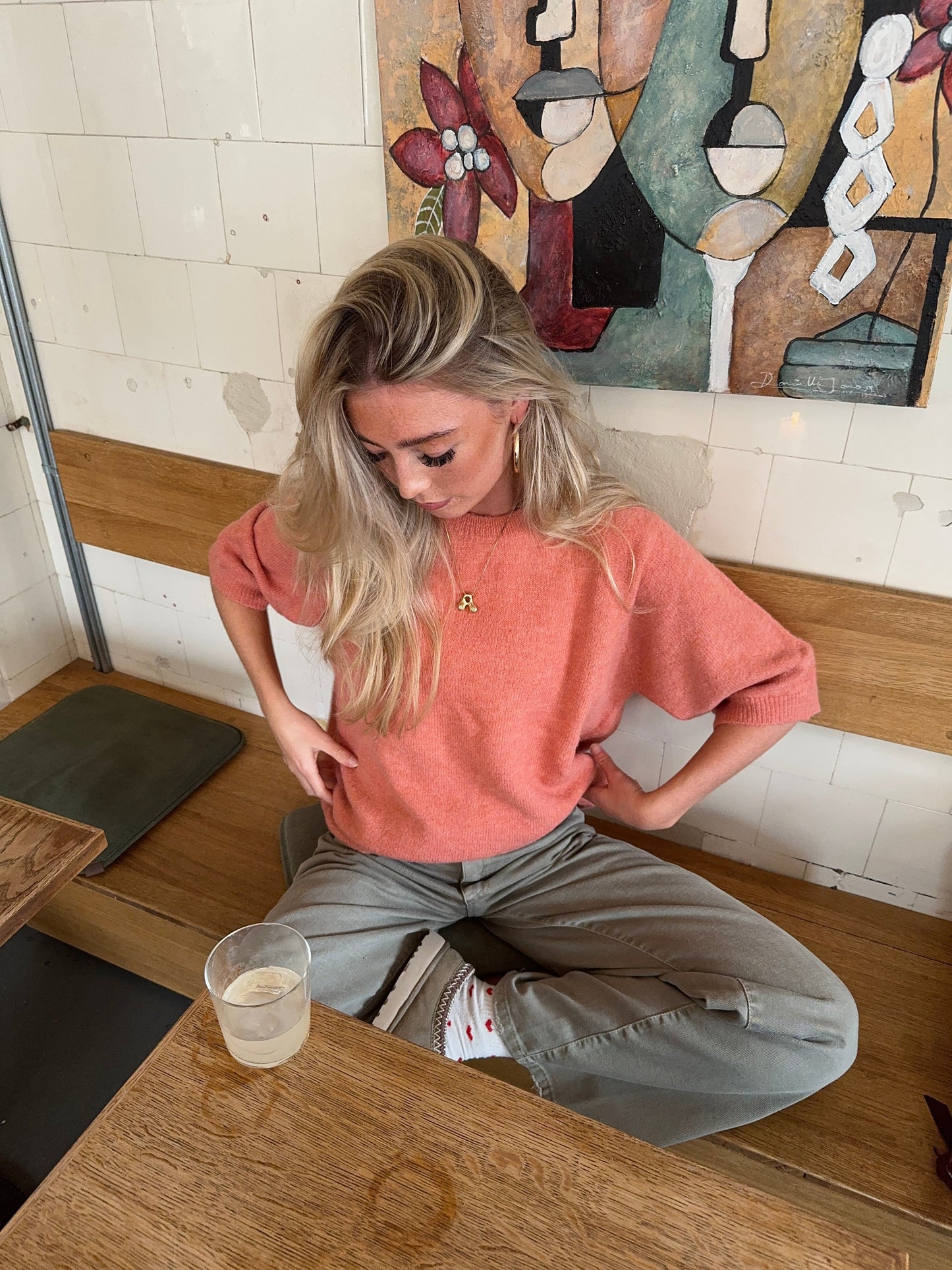 Alia three-quarter sleeve knit – Coral pink