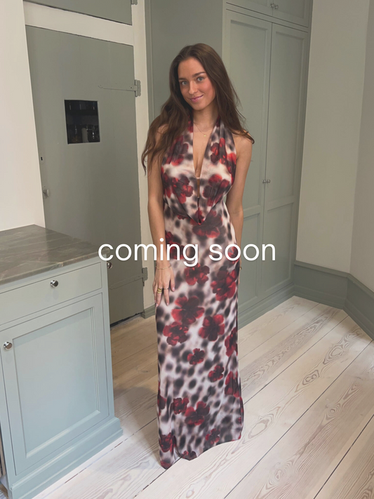 Columbine maxi dress  - White/brown with red flowers