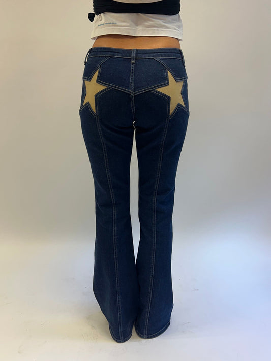 Flared star jeans with gold star - Dark denim